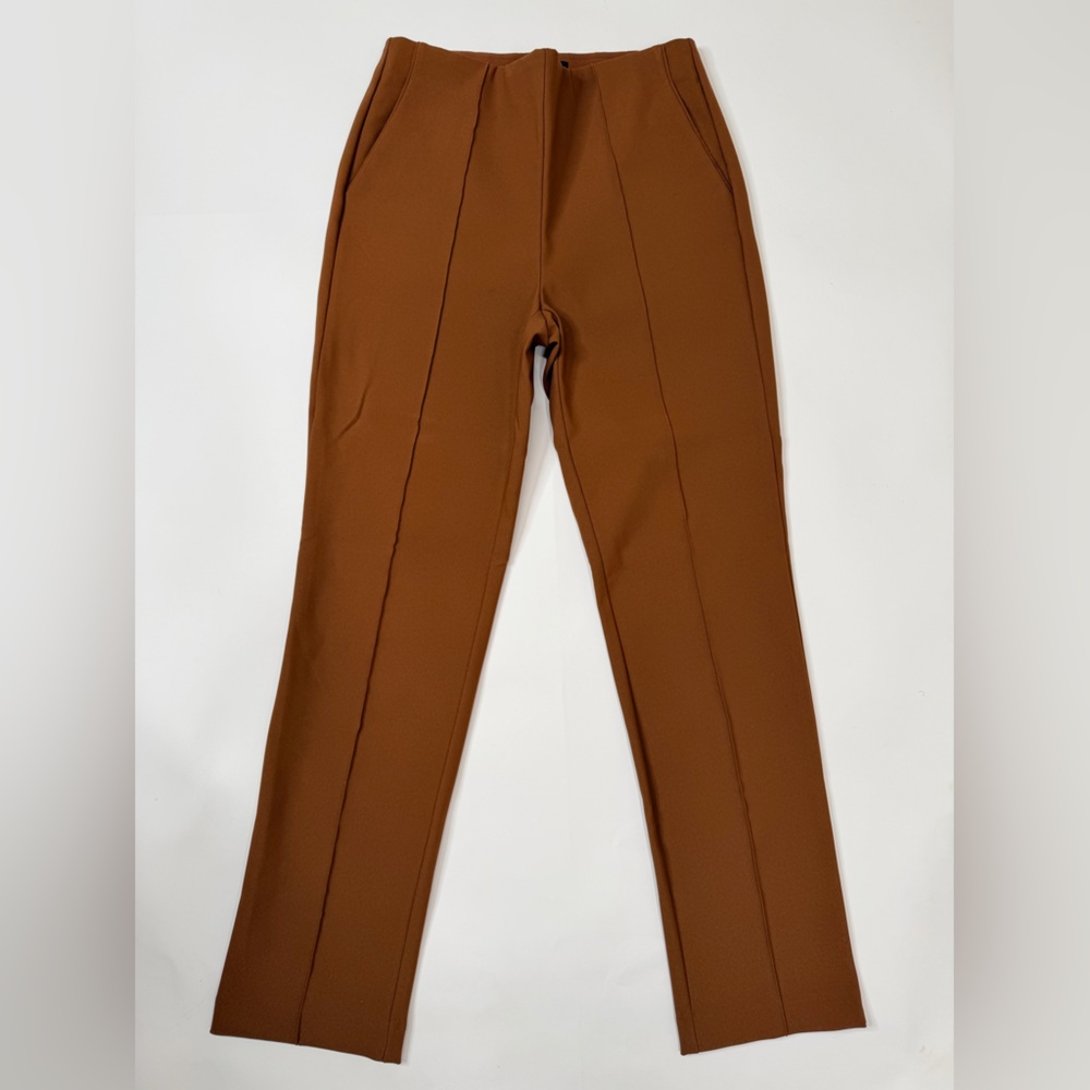 Chocolate Brown Skinny Trousers Crease Front Fitted Straight Leg Dress Pant Slim - Picture 3 of 17